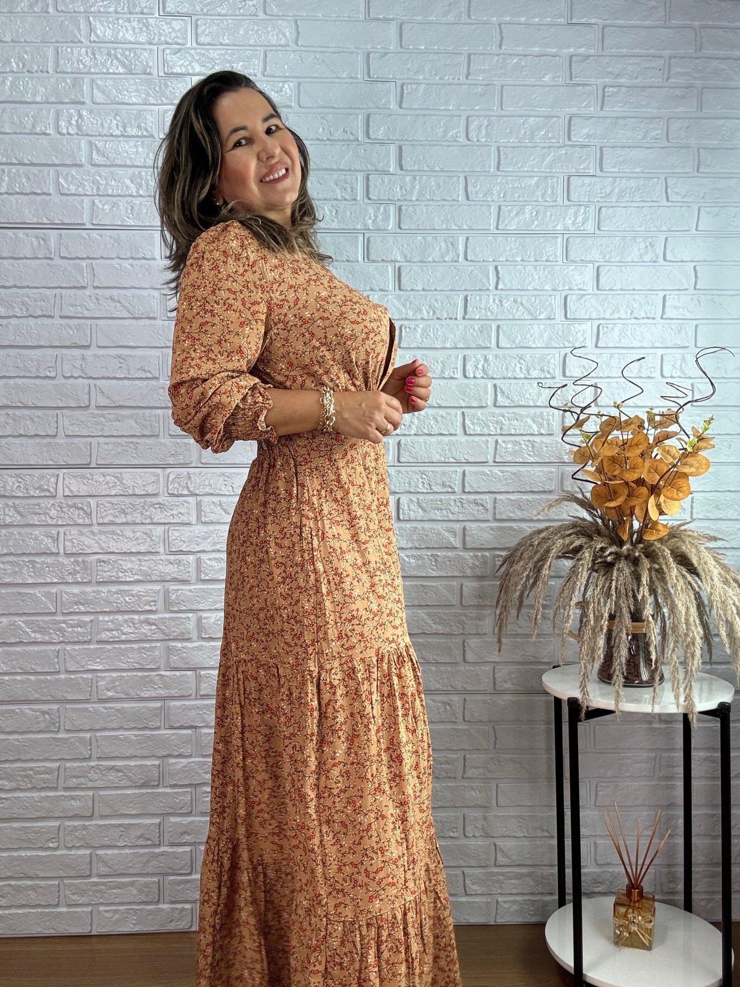 Vestido Flora Estampado | Bege