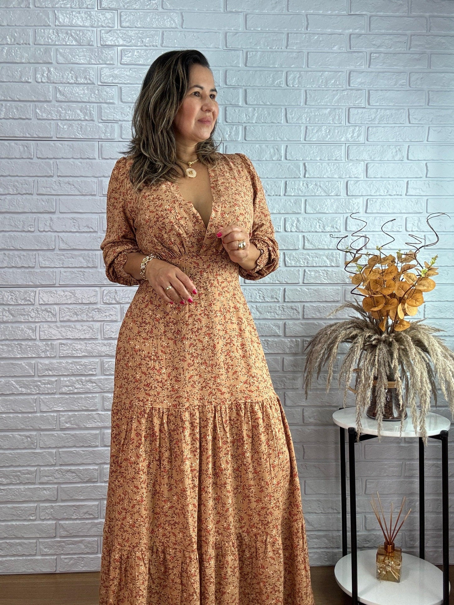 Vestido Flora Estampado | Bege