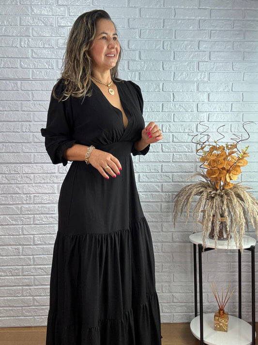 Vestido Flora | Preto Liso